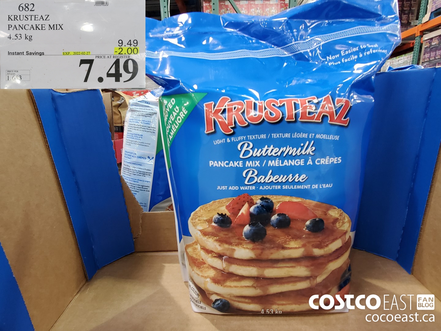 682 KRUSTEAZ PANCAKE MIX 4.53KG ($2.00 INSTANT SAVINGS EXPIRES ON 2022-02-27) $7.49