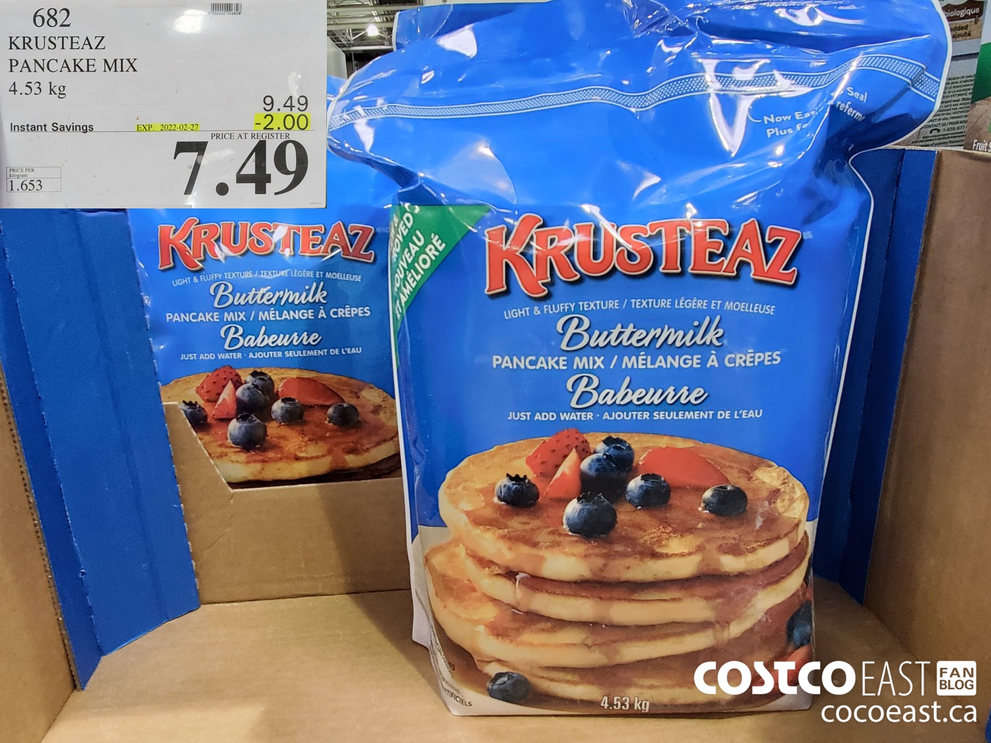 682 KRUSTEAZ PANCAKE MIX 4.53KG ($2.00 INSTANT SAVINGS EXPIRES ON 2022-02-27) $7.49