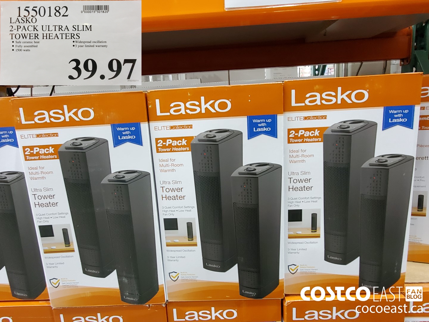 1550182 LASKO 2-PACK ULTRA SLIM TOWER HEATERS $39.97