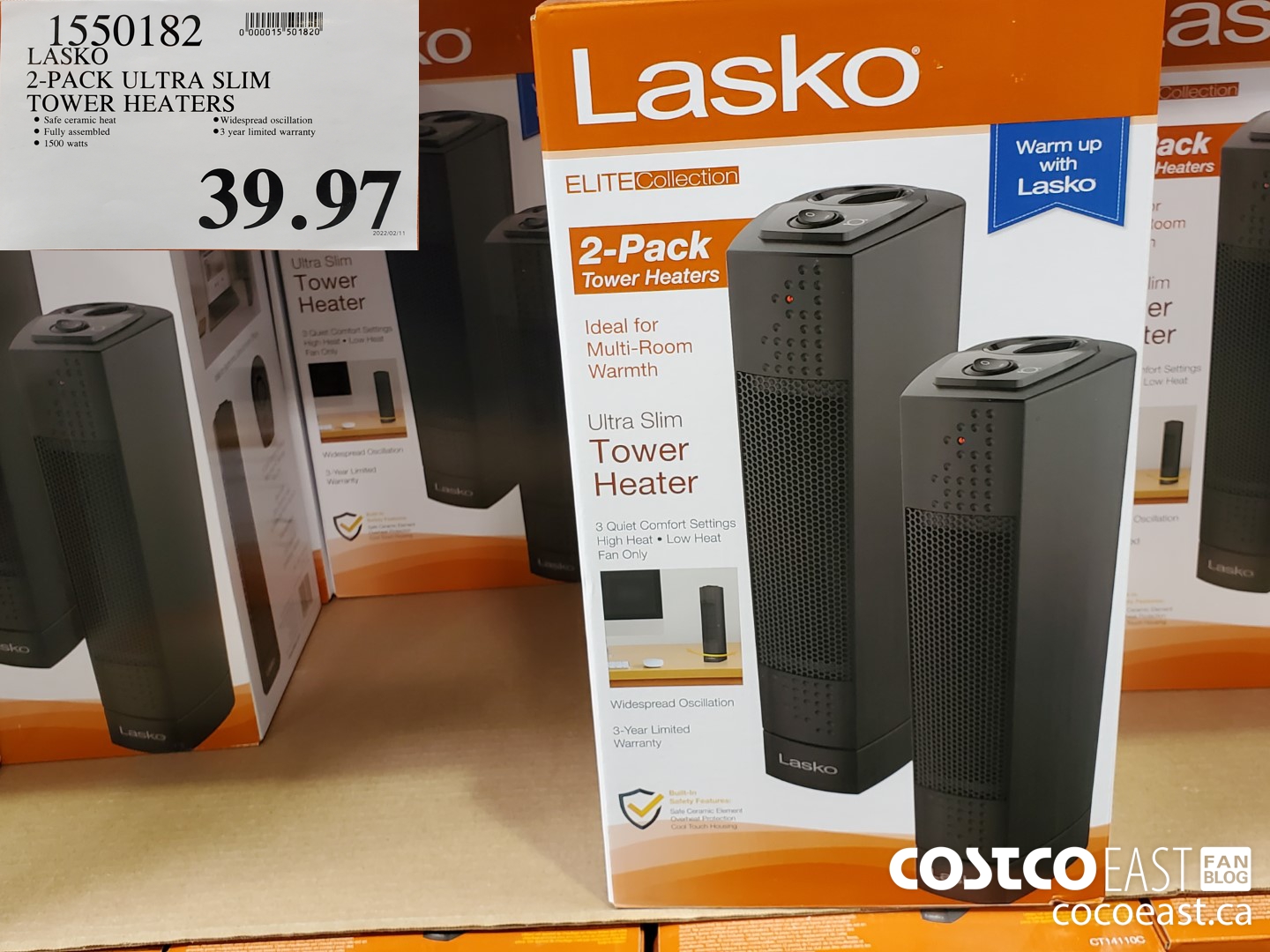 1550182 LASKO 2-PACK ULTRA SLIM TOWER HEATERS $39.97
