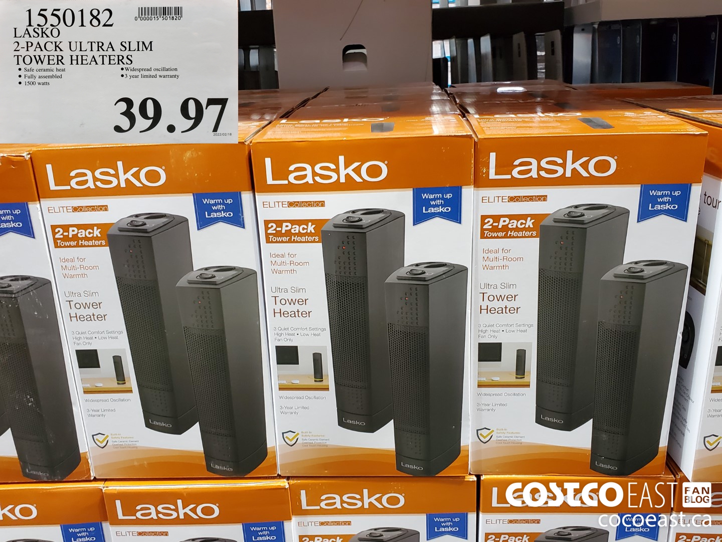 1550182 LASKO 2-PACK ULTRA SLIM TOWER HEATERS $39.97