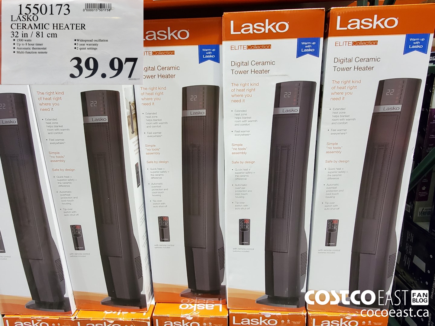 1550173 LASKO CERAMIC HEATER 32 IN / 81 CM $39.97