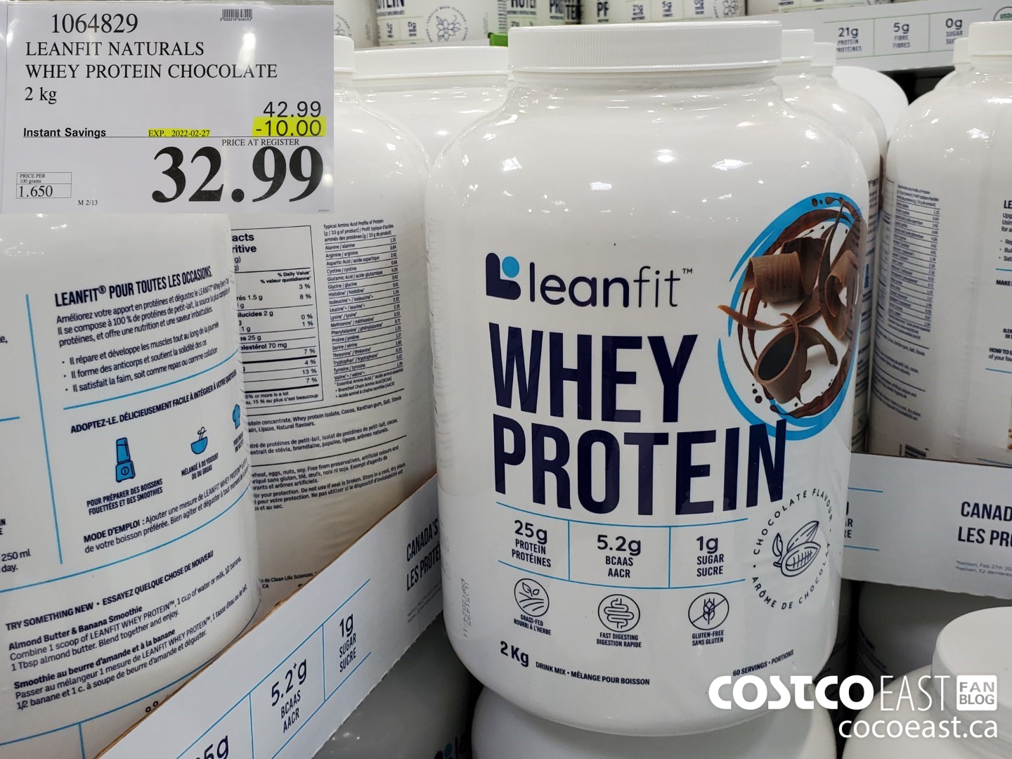 1064829 LEANFIT NATURALS WHEY PROTEIN CHOCOLATE 2 kg ($10.00 INSTANT SAVINGS EXPIRES ON 2022-02-27) $32.99