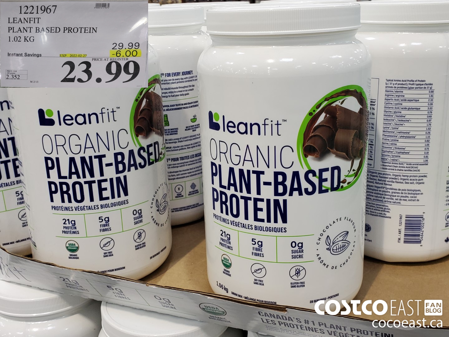 1221967 LEANFIT PLANT BASED PROTEIN 1.02 KG ($6.00 INSTANT SAVINGS EXPIRES ON 2022-02-27) $23.99