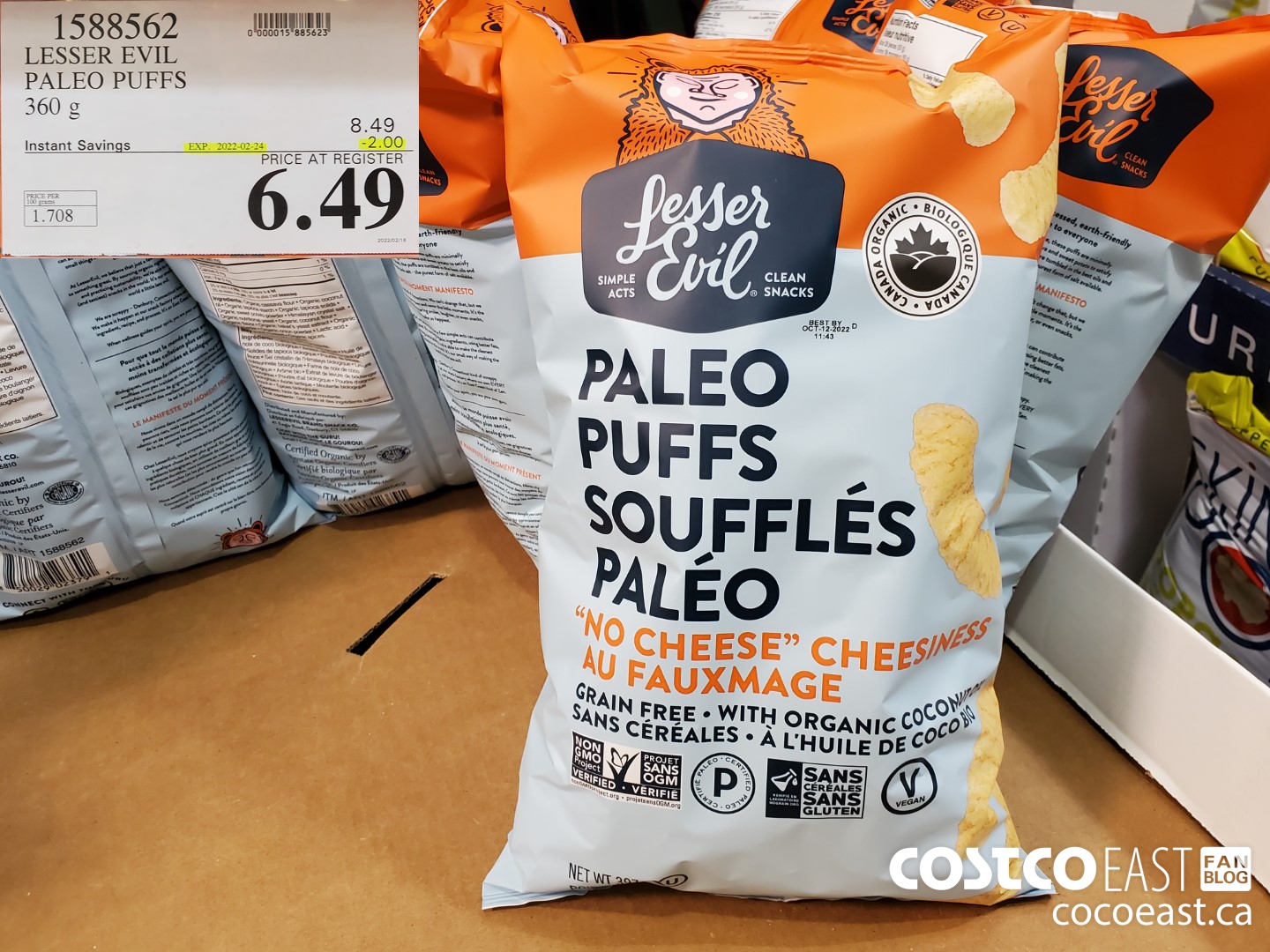 1588562 LESSER EVIL PALEO PUFFS 360 g ($2.00 INSTANT SAVINGS EXPIRES ON 2022-02-24) $6.49