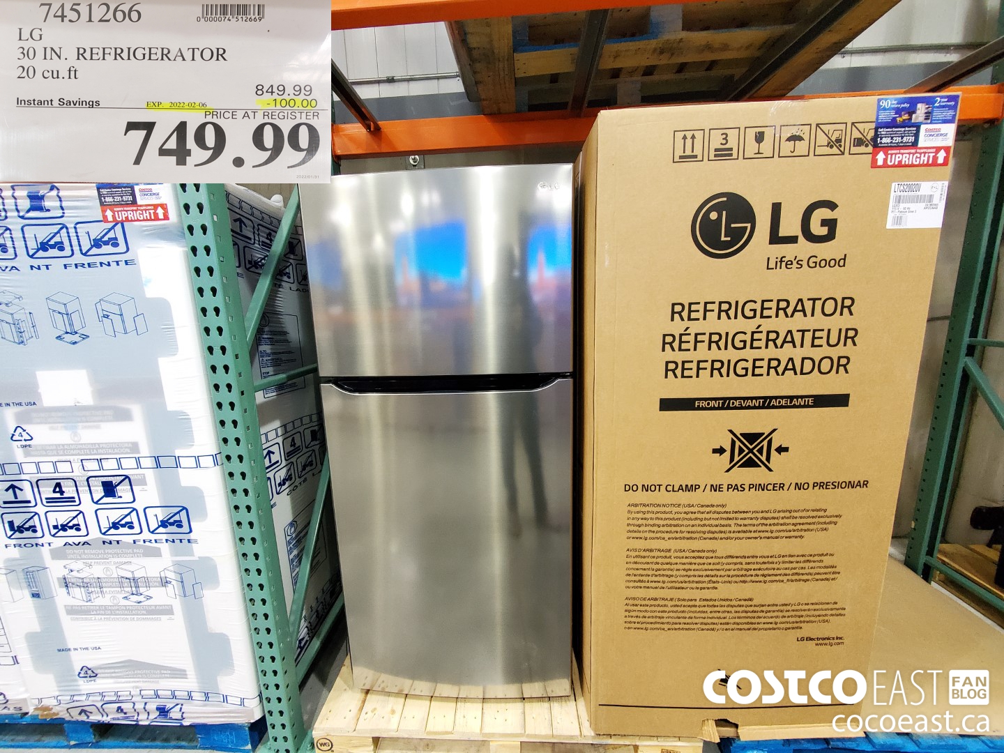 7451266 LG 30 IN. REFRIGERATOR 20 cu.ft ($100.00 INSTANT SAVINGS EXPIRES ON 2022-02-06) $749.99
