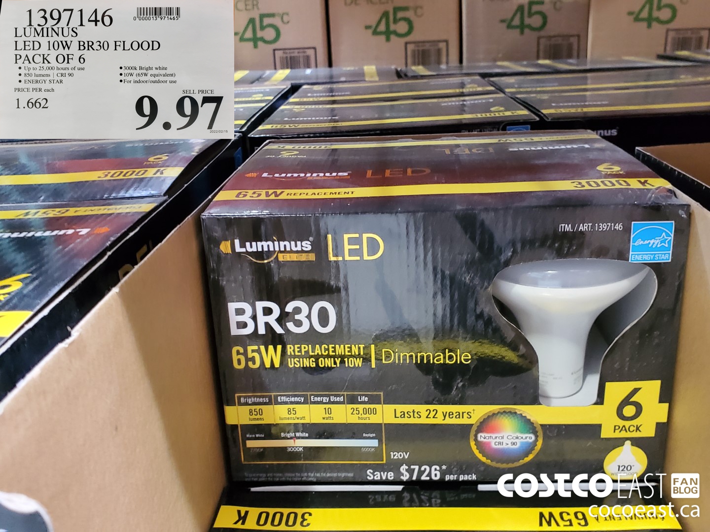 1397146 LUMINUS LED 10W BR30 FLOOD PACK OF 6 $9.97