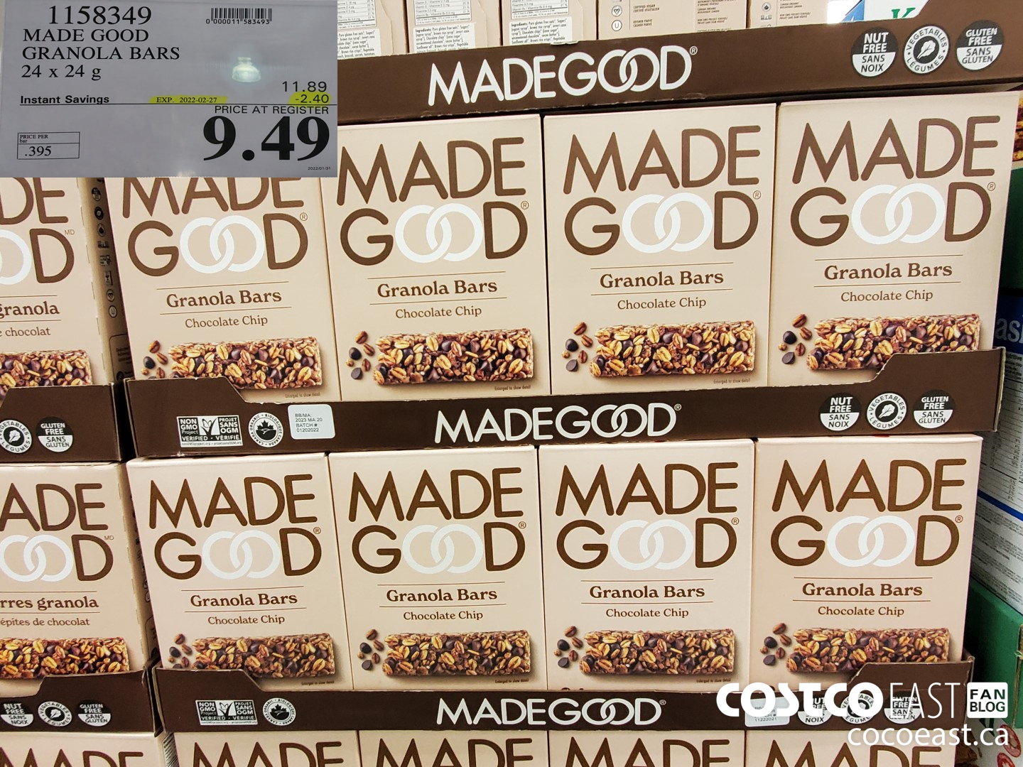 1158349 MADE GOOD GRANOLA BARS 24 X 24G ($2.40 INSTANT SAVINGS EXPIRES ON 2022-02-27) $9.49