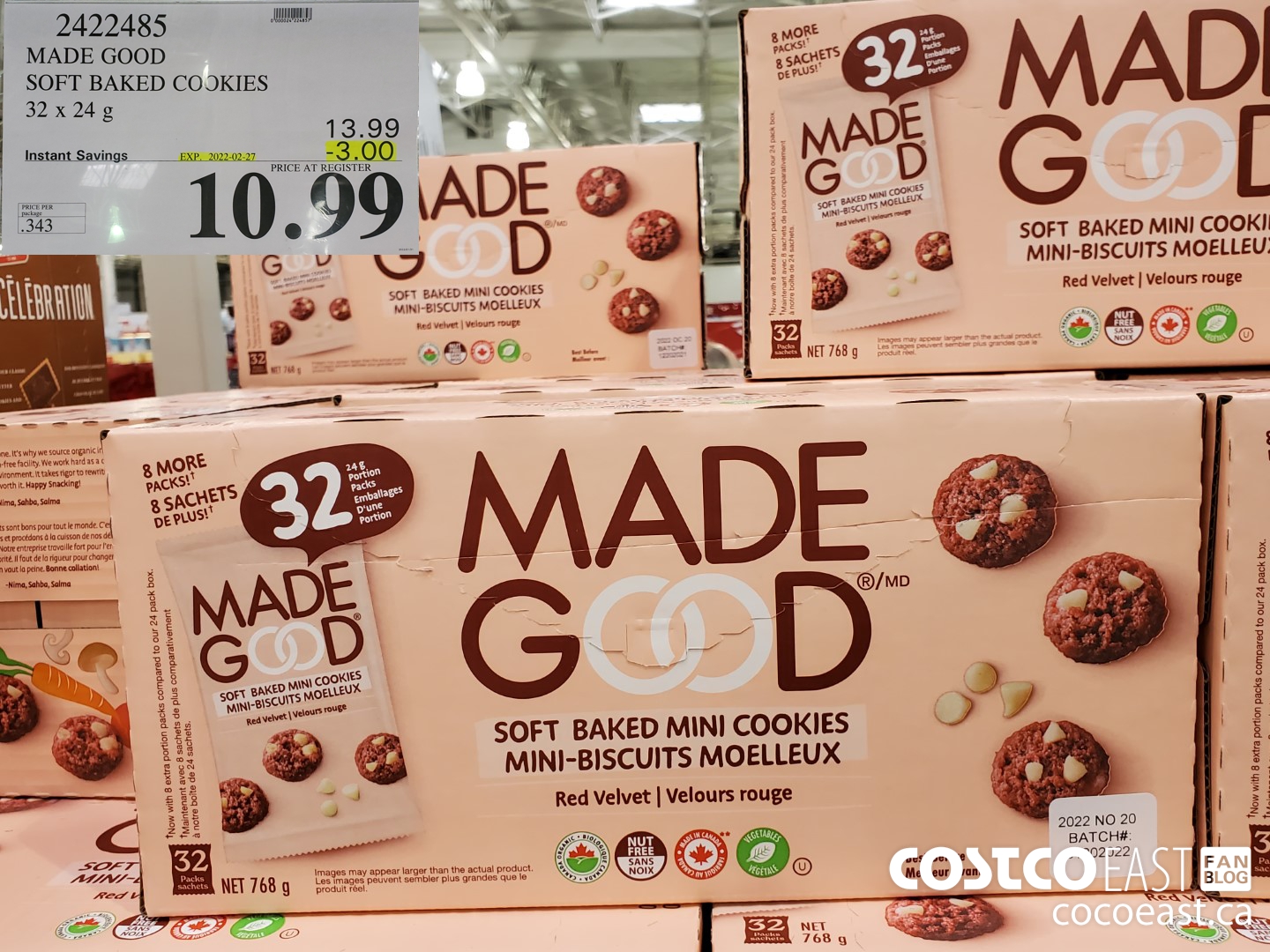 2422485 MADE GOOD SOFT BAKED COOKIES 32 x 24G ($3.00 INSTANT SAVINGS EXPIRES ON 2022-02-27) $10.99