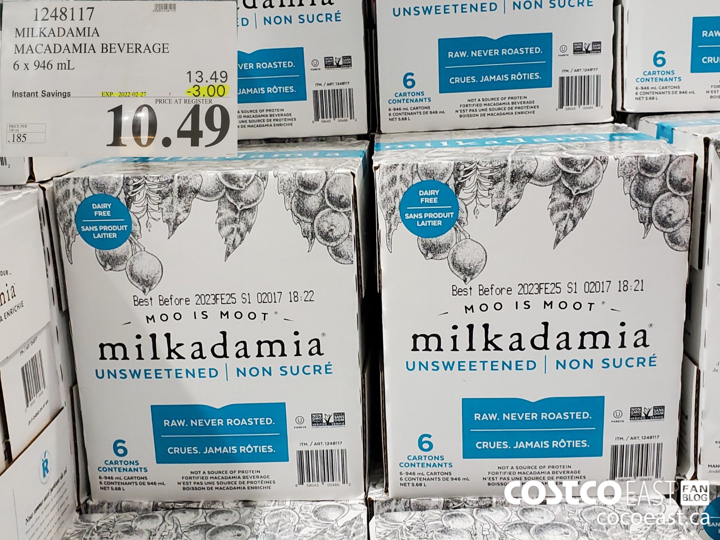 1248117 MILKADAMIA MACADAMIA BEVERAGE 6 x 946 mL ($3.00 INSTANT SAVINGS EXPIRES ON 2022-02-27) $10.49
