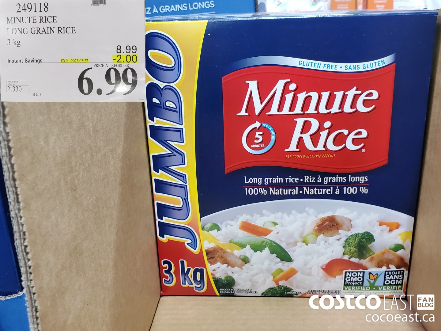 249118 MINUTE RICE LONG GRAIN RICE 3 KG ($2.00 INSTANT SAVINGS EXPIRES ON 2022-02-27) $6.99