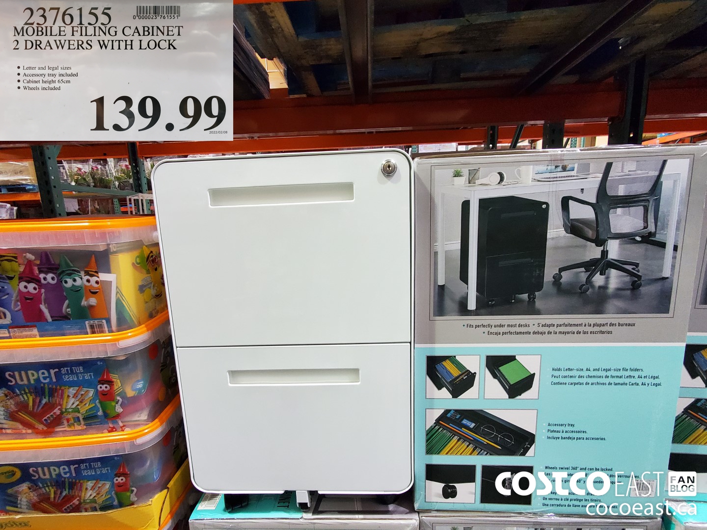 2376155 MOBILE FILING CABINET 2 DRAWERS WITH LOCK $139.99