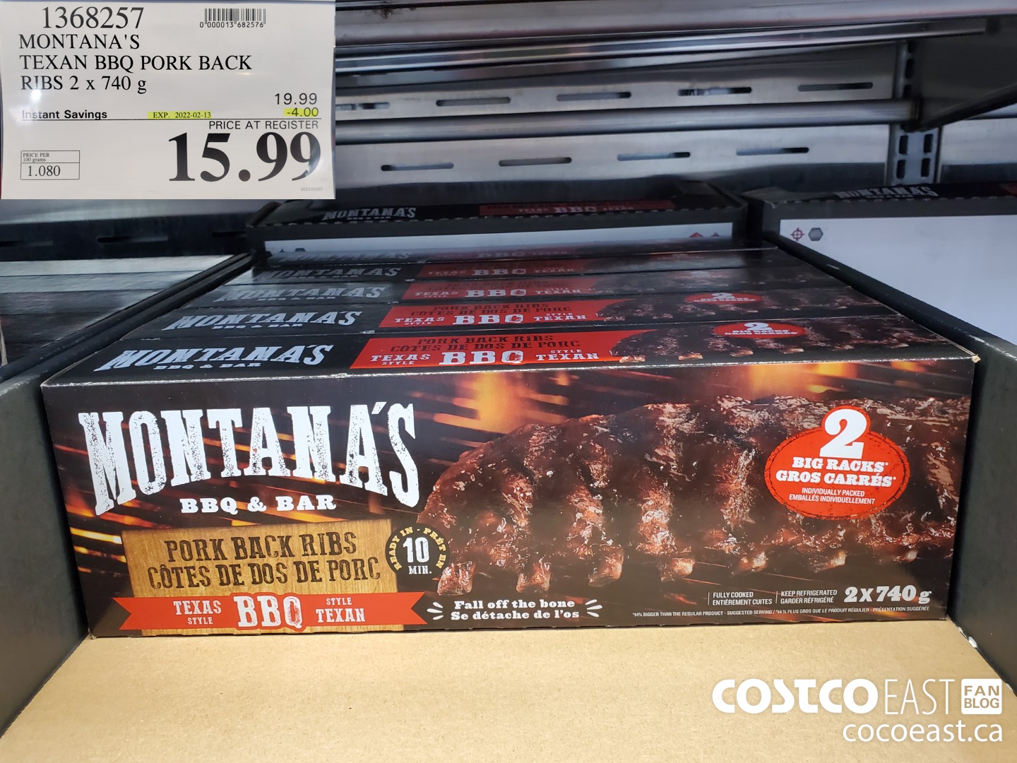 1368257 MONTANA'S TEXAN BBQ PORK BACK RIBS 2 X 740 G ($4.00 INSTANT SAVINGS EXPIRES ON 2022-02-13) $15.99