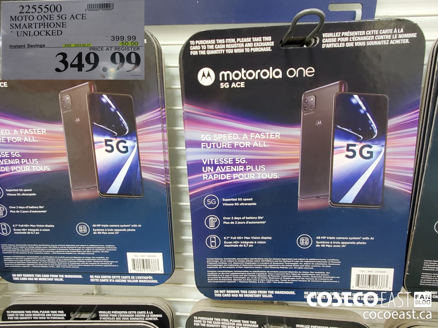 2255500 MOTO ONE 5G ACE SMARTPHONE * UNLOCKED ($50.00 INSTANT SAVINGS EXPIRES ON 2022-02-27) $349.99