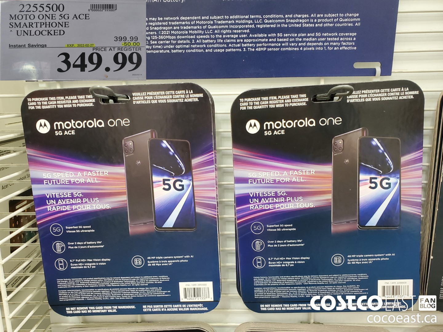 2255500 MOTO ONE 5G ACE SMARTPHONE * UNLOCKED ($50.00 INSTANT SAVINGS EXPIRES ON 2022-02-27) $349.99