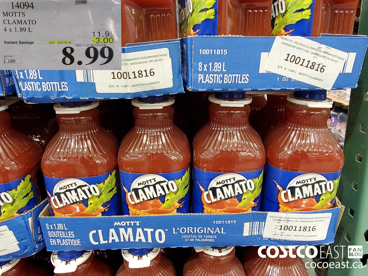 14094 MOTTS CLAMATO 4 X 1.89L ($3.00 INSTANT SAVINGS EXPIRES ON 2022-02-06) $8.89