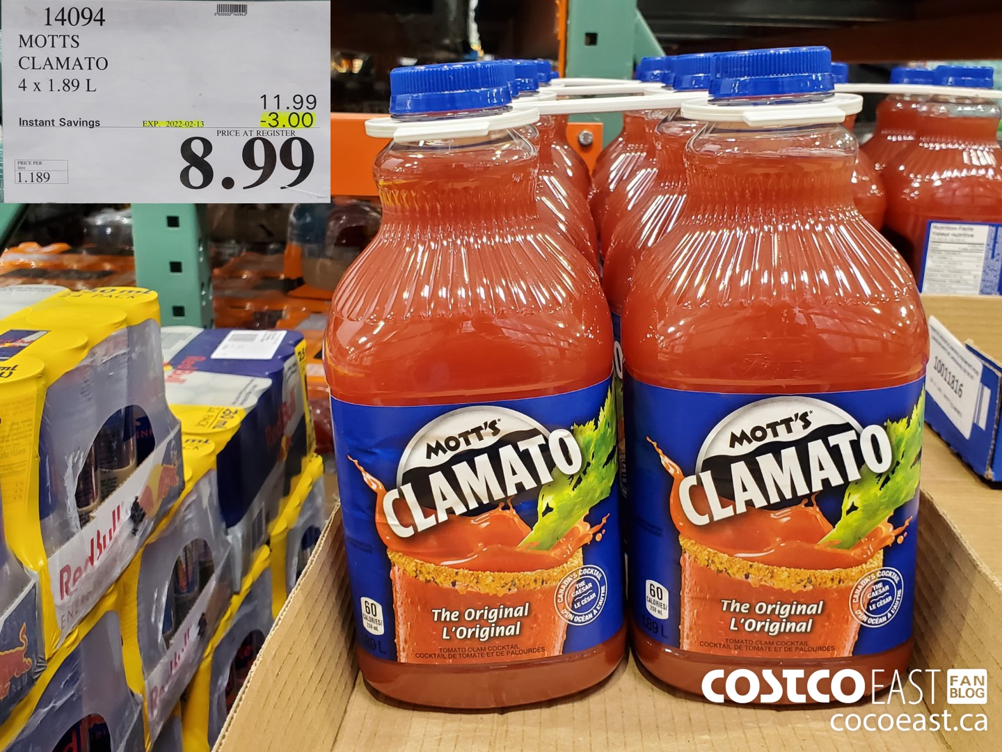 14094 MOTTS CLAMATO JUICE 4 x 1.89L ($3.00 INSTANT SAVINGS EXPIRES ON 2022-02-13) $8.99