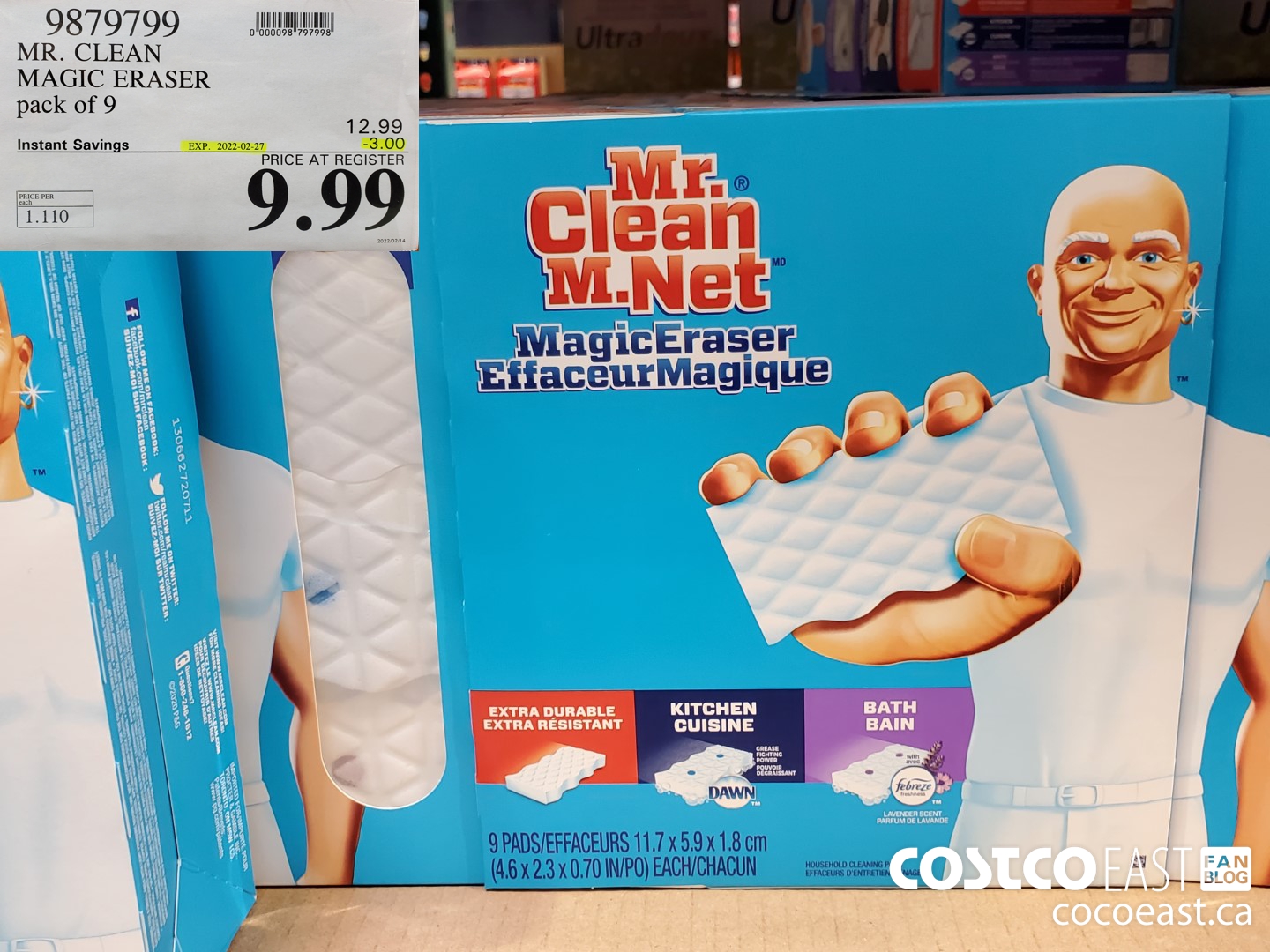 9879799 MR. CLEAN MAGIC ERASER pack of 9 ($3.00 INSTANT SAVINGS EXPIRES ON 2022-02-27) $9.99