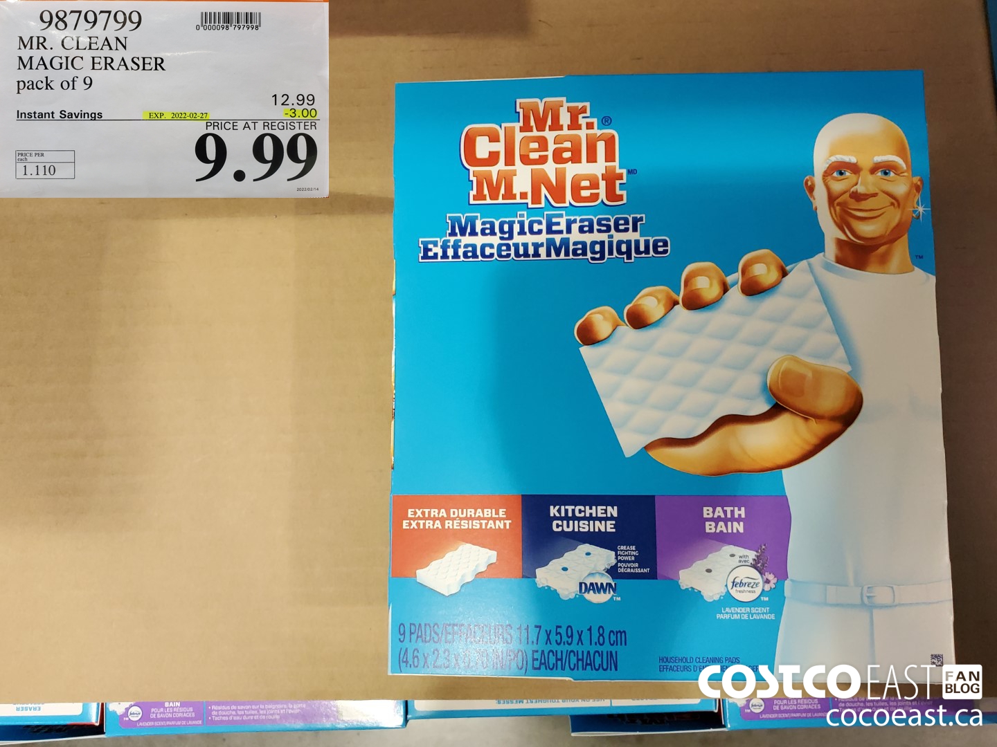 9879799 MR. CLEAN MAGIC ERASER pack of 9 ($3.00 INSTANT SAVINGS EXPIRES ON 2022-02-27) $9.99
