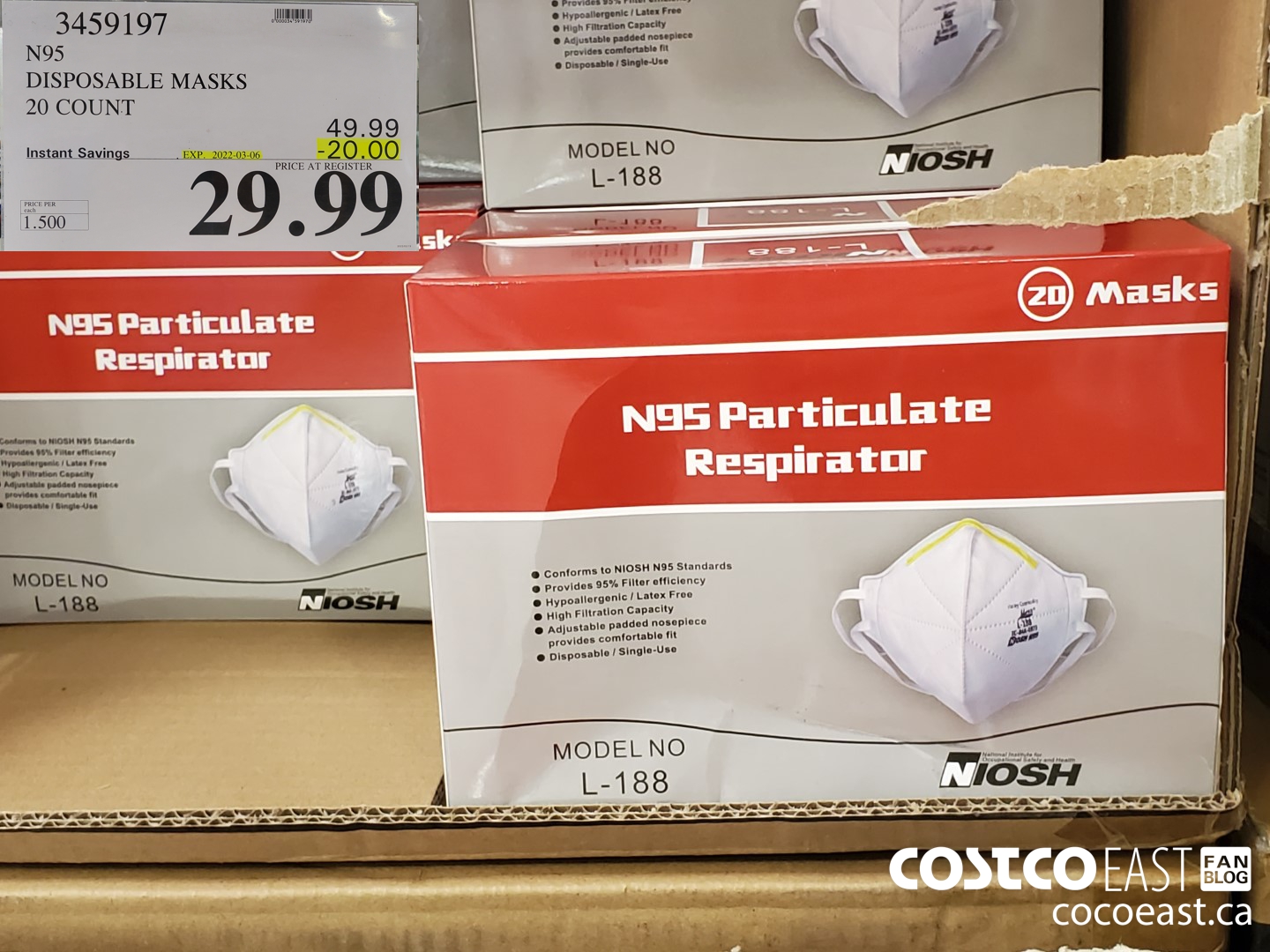 3459197 N95 DISPOSABLE MASKS 20 COUNT ($20.00 INSTANT SAVINGS EXPIRES ON 2022-03-06) $29.99