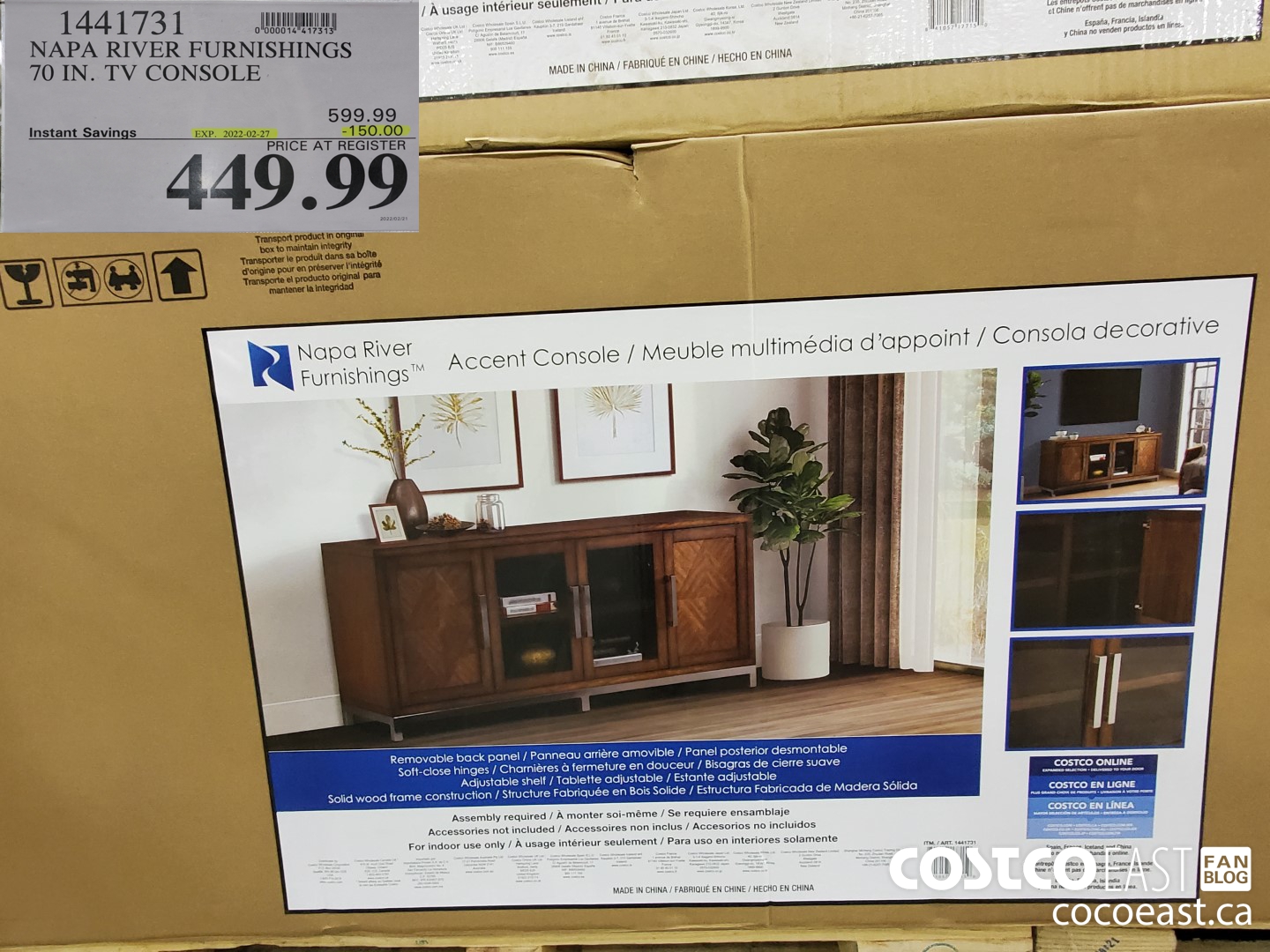 1441731 NAPA RIVER FURNISHINGS 70 IN. TV CONSOLE. ($150.00 INSTANT SAVINGS EXPIRES ON 2022-02-27) $449.99