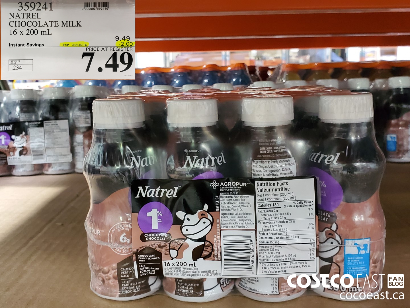 359241 NATREL CHOCOLATE MILK 16 x 200 mL ($2.00 INSTANT SAVINGS EXPIRES ON 2022-02-06) $7.49