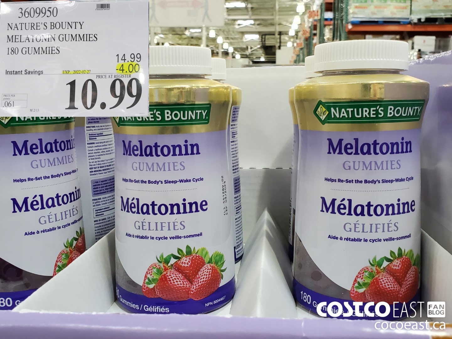 3609950 NATURE'S BOUNTY MELATONIN GUMMIES 180 GUMMIES ($4.00 INSTANT SAVINGS EXPIRES ON 2022-02-27) $10.99