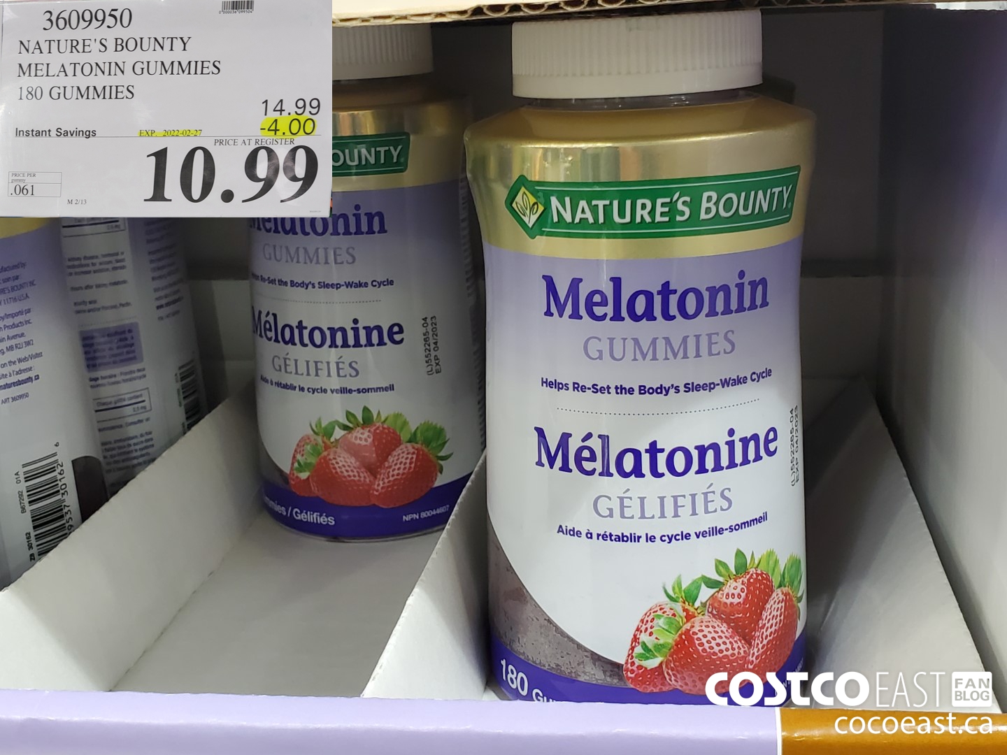 3609950 NATURE'S BOUNTY MELATONIN GUMMIES 180 GUMMIES ($4.00 INSTANT SAVINGS EXPIRES ON 2022-02-27) $10.99