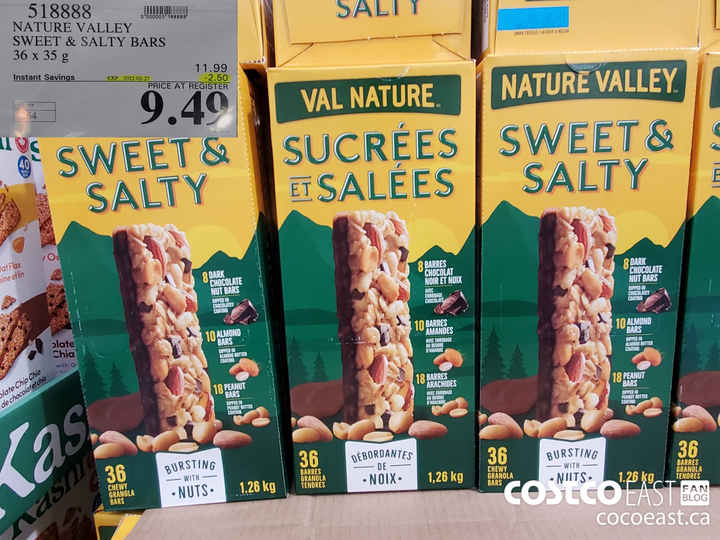518888 NATURE VALLEY SWEET & SALTY BARS 36 X 35 G ($3.00 INSTANT SAVINGS EXPIRES ON 2022-02-27) $9.49