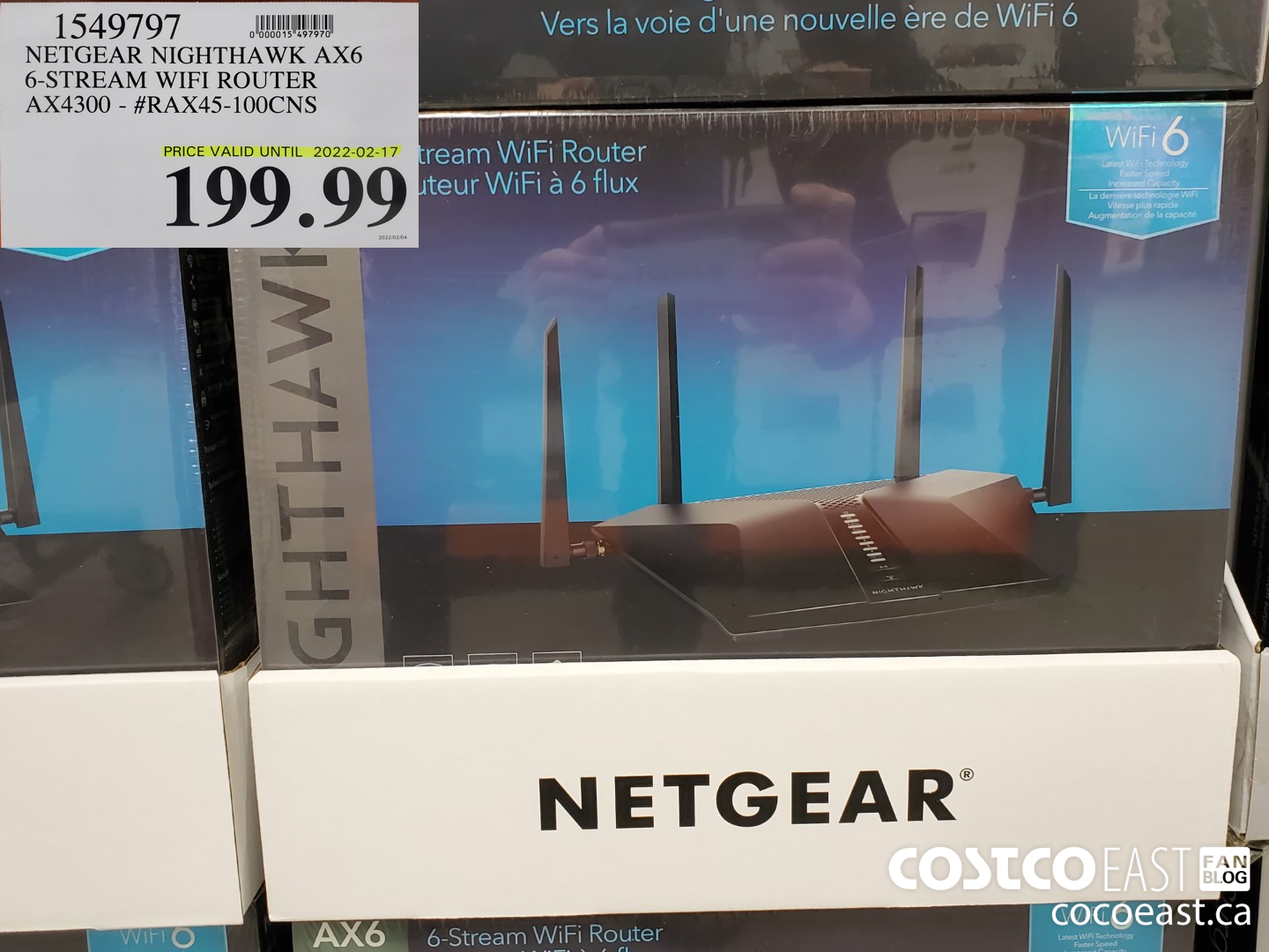 1549797 NETGEAR NIGHTHAWK AX6 6-STREAM WIFI ROUTER AX4300 - #RAX45- 100CNS $199.99