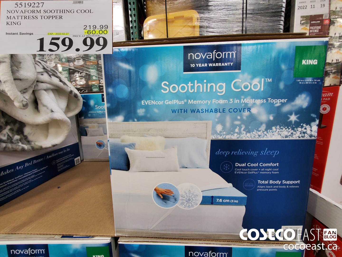 5519227 NOVAFOAM SOOTHING COOL MATTRESS TOPPER KING ($60.00 INSTANT SAVINGS EXPIRES ON 2022-02-27) $159.99