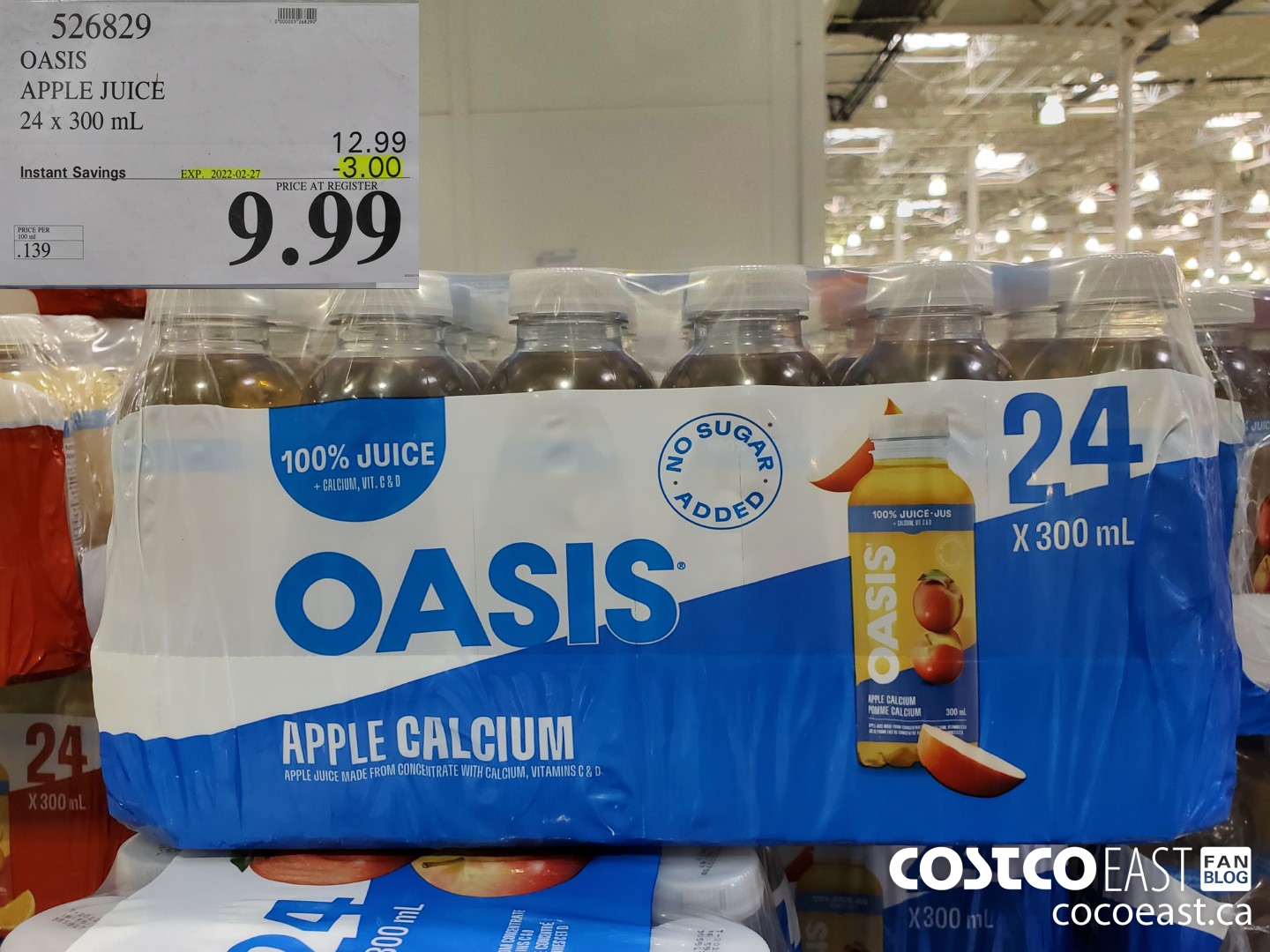 526829 OASIS APPLE JUICE 24 X 300 ML ($3.00 INSTANT SAVINGS EXPIRES ON 2022-02-27) $9.99