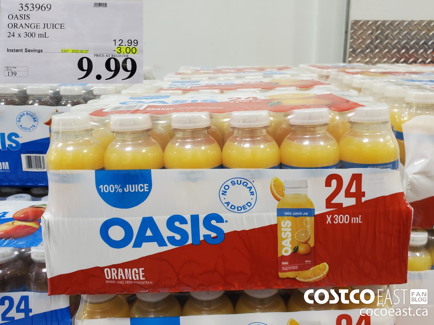 353969 OASIS ORANGE JUICE 24 X 300 ML ($3.00 INSTANT SAVINGS EXPIRES ON 2022-02-27) $9.99