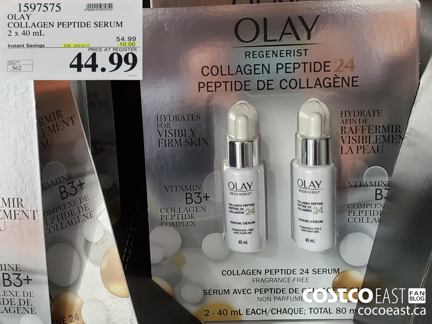 1597575 OLAY COLLAGEN PEPTIDE SERUM 2 X 40 ML ($10.00 INSTANT SAVINGS EXPIRES ON 2022-02-13) $44.99