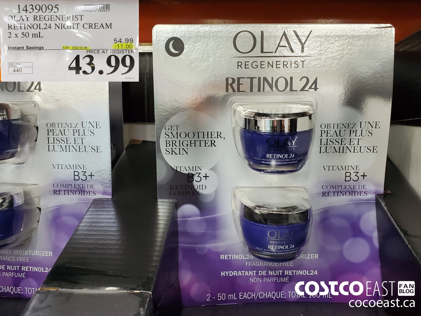 1439095 OLAY REGENERIST RETINOL24 NIGHT CREAM 2 X 50 ML ($11.00 INSTANT SAVINGS EXPIRES ON 2022-02-06) $43.99