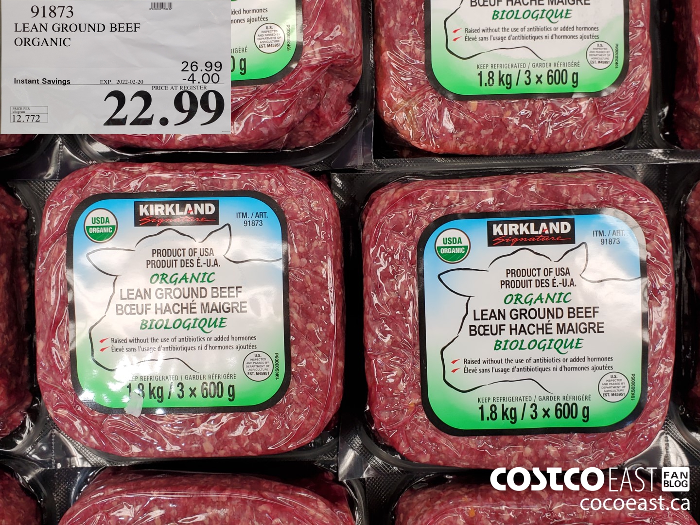 91873 ORGANIC LEAN GROUND BEEF ($4.00 INSTANT SAVINGS EXPIRES ON 2022-02-20) $22.99