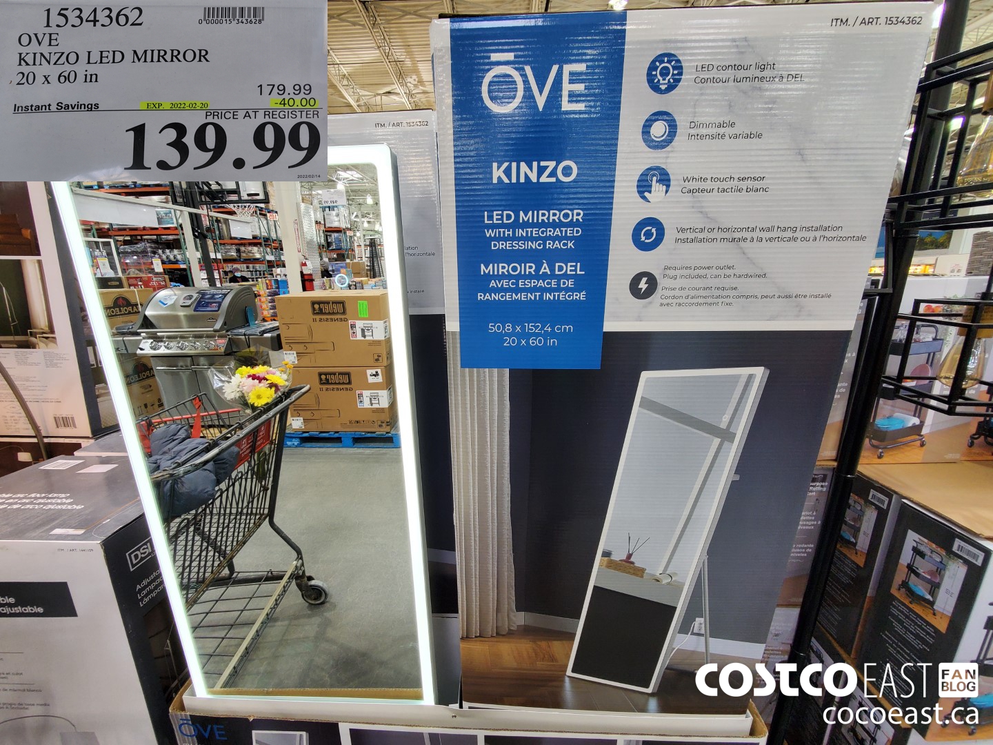 1534362 OVE KINZO LED MIRROR 20 x 60 in ($40.00 INSTANT SAVINGS EXPIRES ON 2022-02-20) $139.99