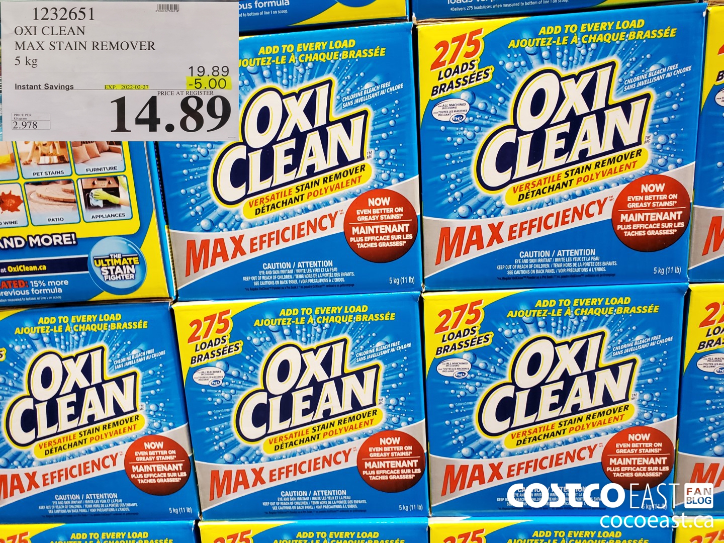1232351 OXI CLEAN MAX STAIN REMOVER 5 KG ($5.00 INSTANT SAVINGS EXPIRES ON 2022-02-27) $14.89