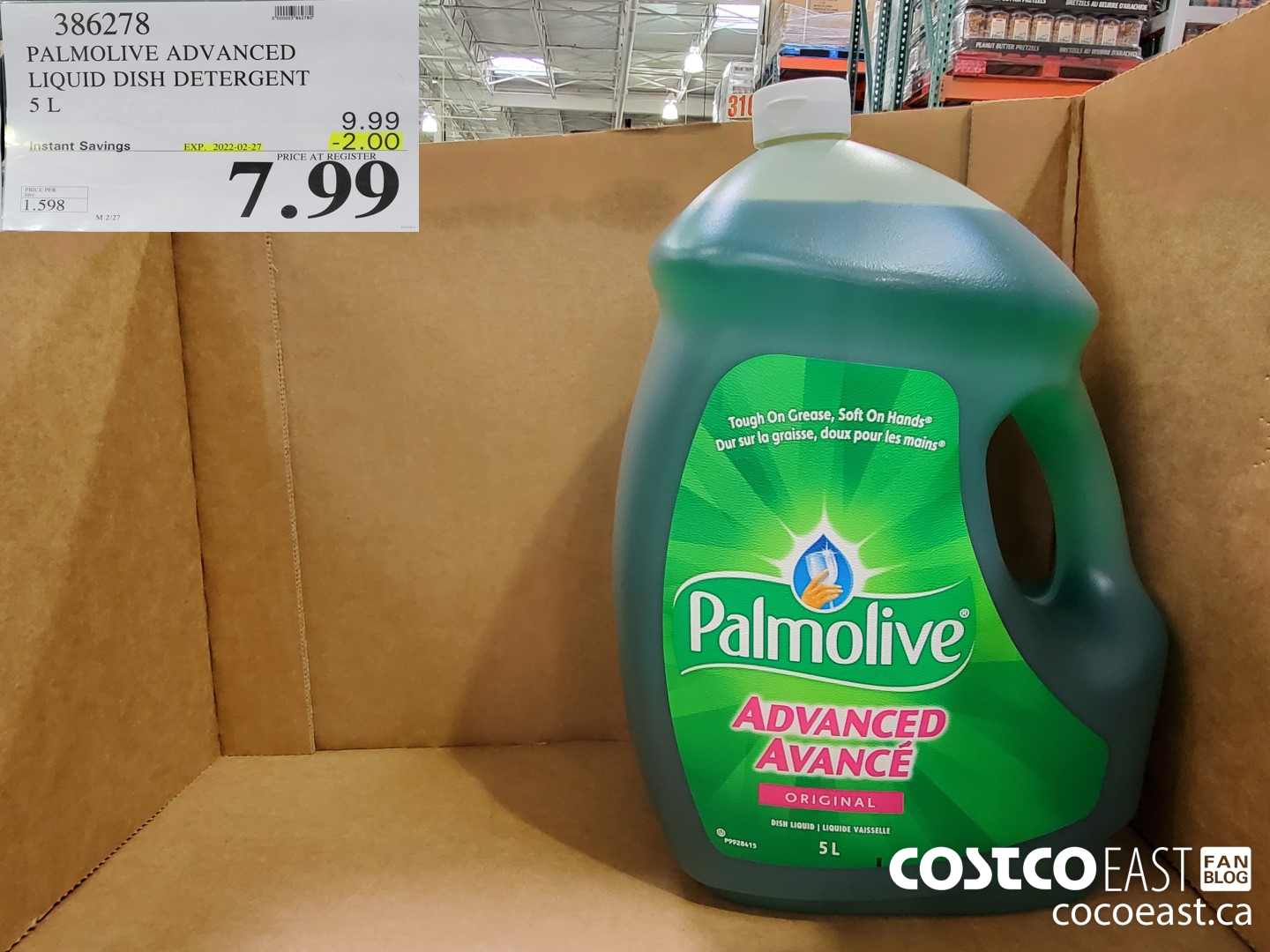 386278 PALMOLIVE ADVANCED LIQUID DISH DETERGENT 5L ($2.00 INSTANT SAVINGS EXPIRES ON 2022-02-27) $7.99