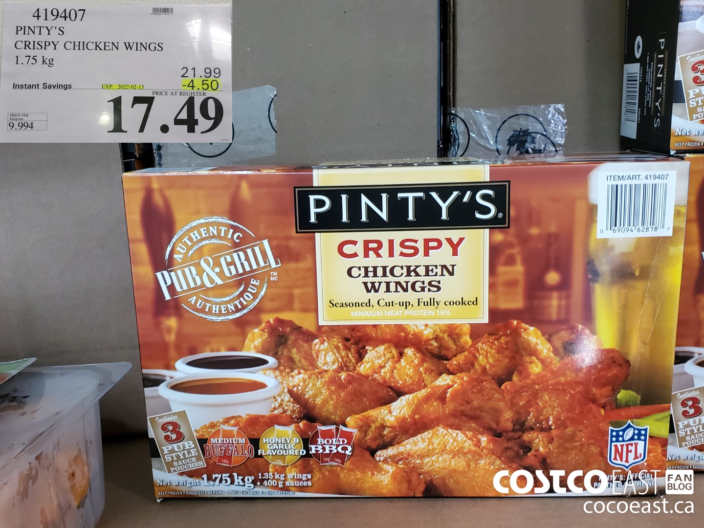 419407 PINTY'S CRISPY CHICKEN WINGS 1.75 KG ($4.50 INSTANT SAVINGS EXPIRES ON 2022-02-13) $17.49