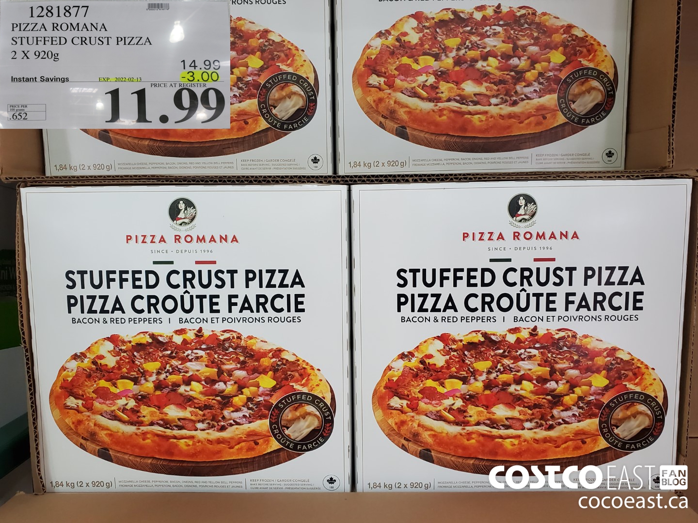 1281877 PIZZA ROMANA STUFFED CRUST PIZZA 2 X 920G ($3.00 INSTANT SAVINGS EXPIRES ON 2022-02-13) $11.99