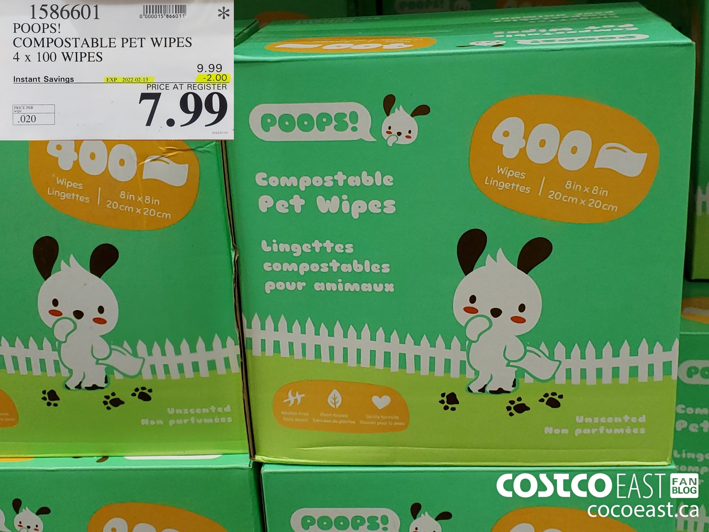 1586601 POOPS! COMPOSTABLE PET WIPES 4 x 100 WIPES ($2.00 INSTANT SAVINGS EXPIRES ON 2022-02-13) $7.99
