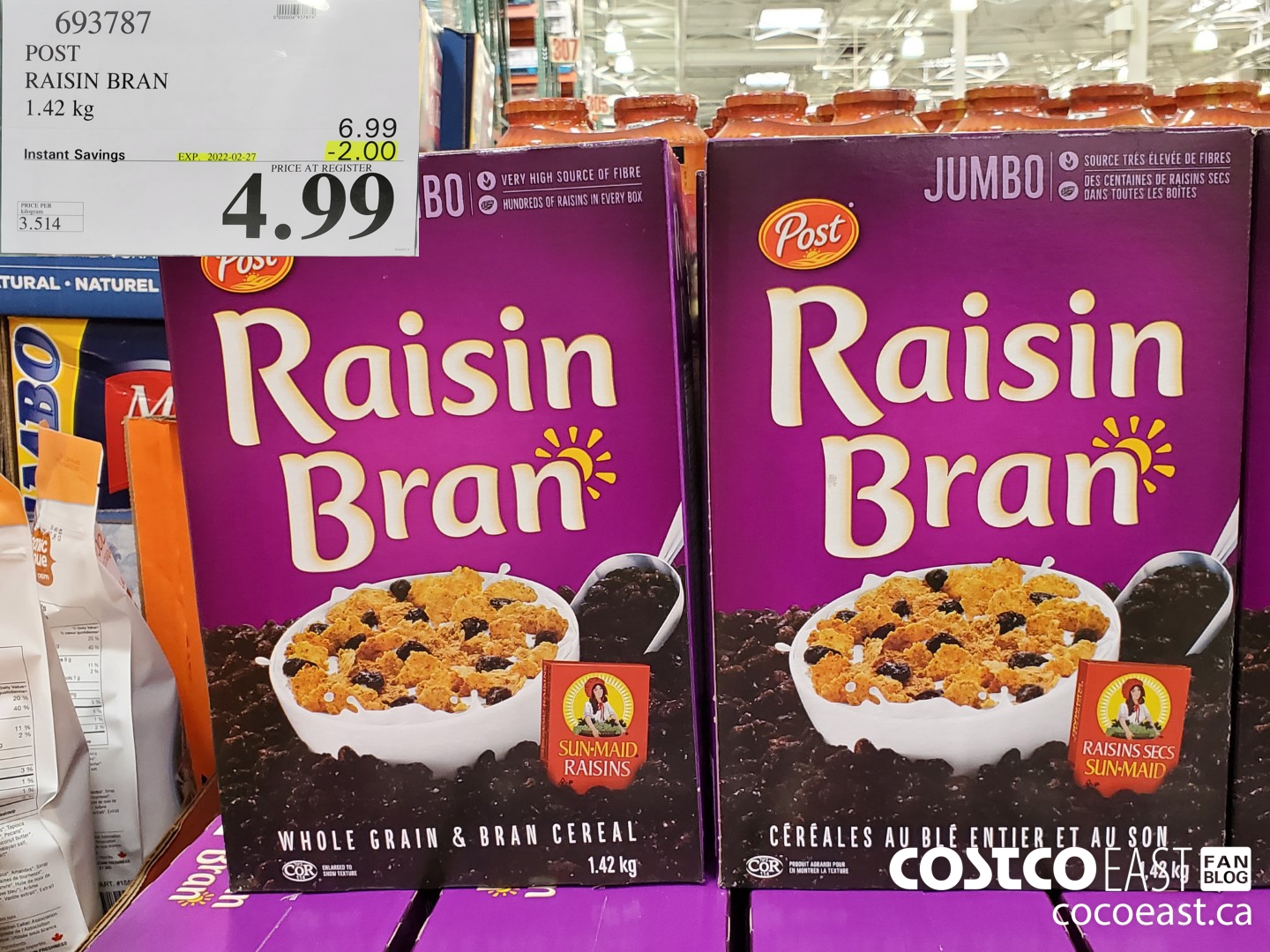 693787 POST RAISIN BRAN 1.42 kg ($2.00 INSTANT SAVINGS EXPIRES ON 2022-02-27) $4.99