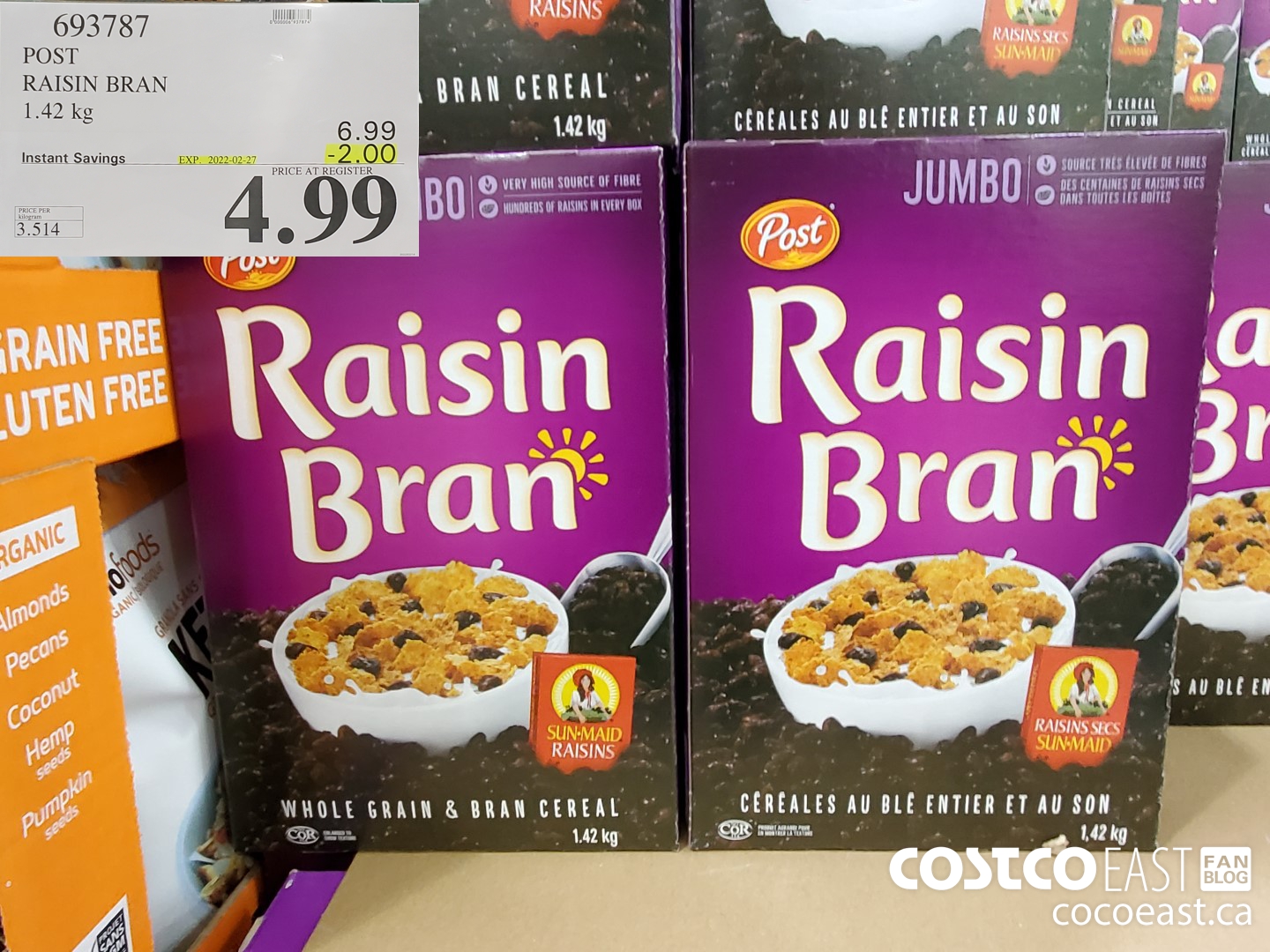 693787 POST RAISIN BRAN 1.42 kg ($2.00 INSTANT SAVINGS EXPIRES ON 2022-02-27) $4.99
