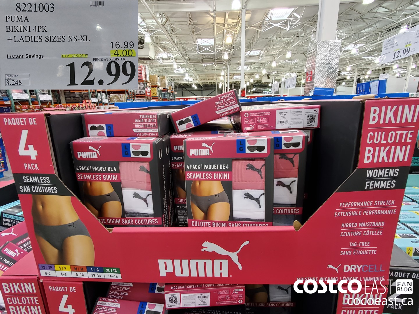 8221003 PUMA BIKINI 4PK + LADIES SIZES XS-XL ($4.00 INSTANT SAVINGS EXPIRES ON 2022-02-27) $12.99