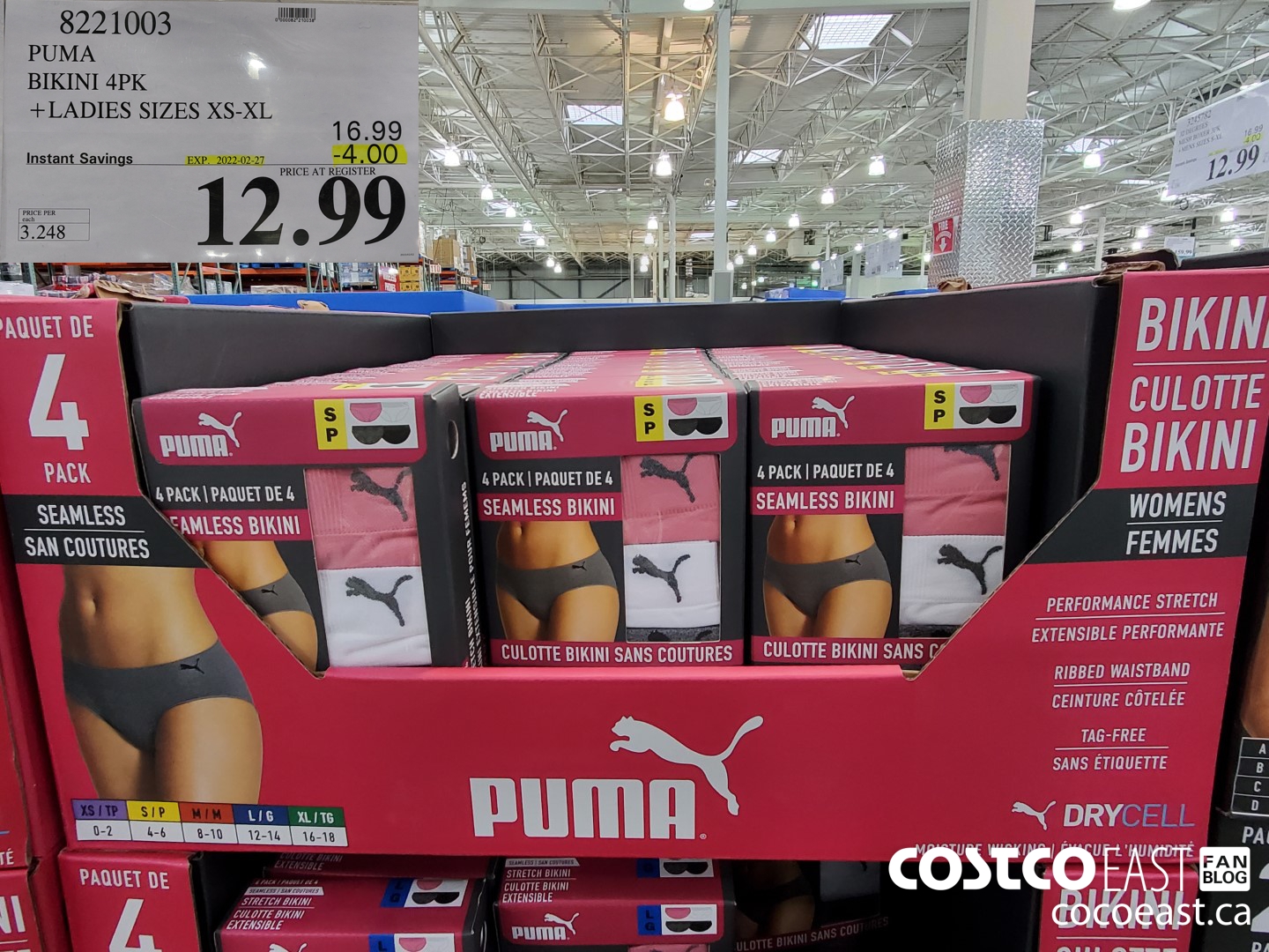 8221003 PUMA BIKINI 4PK + LADIES SIZES XS-XL ($4.00 INSTANT SAVINGS EXPIRES ON 2022-02-27) $12.99