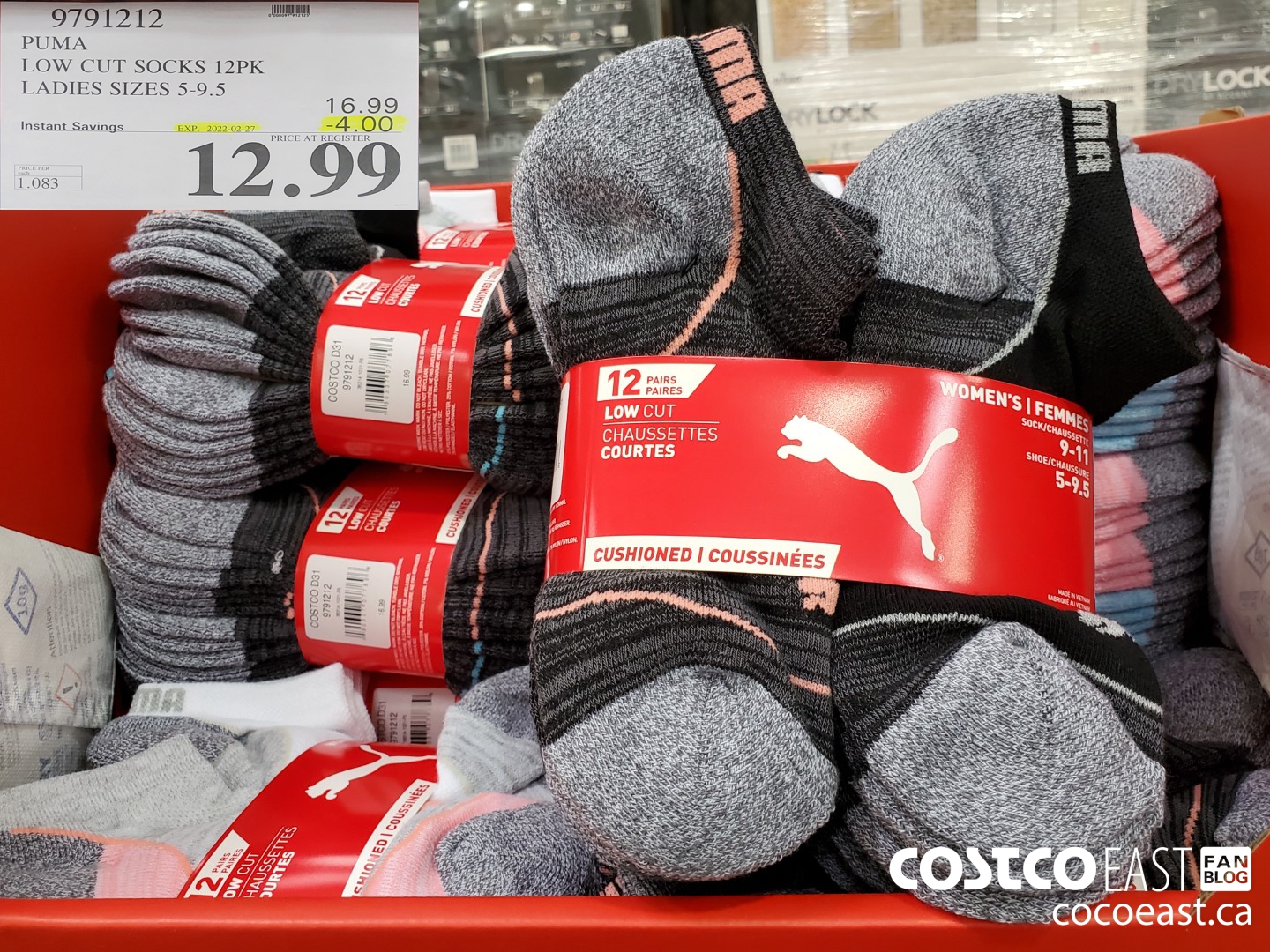 9791212 PUMA LOW CUT SOCKS 12PK LADIES SIZES 5-9.5 ($4.00 INSTANT SAVINGS EXPIRES ON 2022-02-27) $12.99