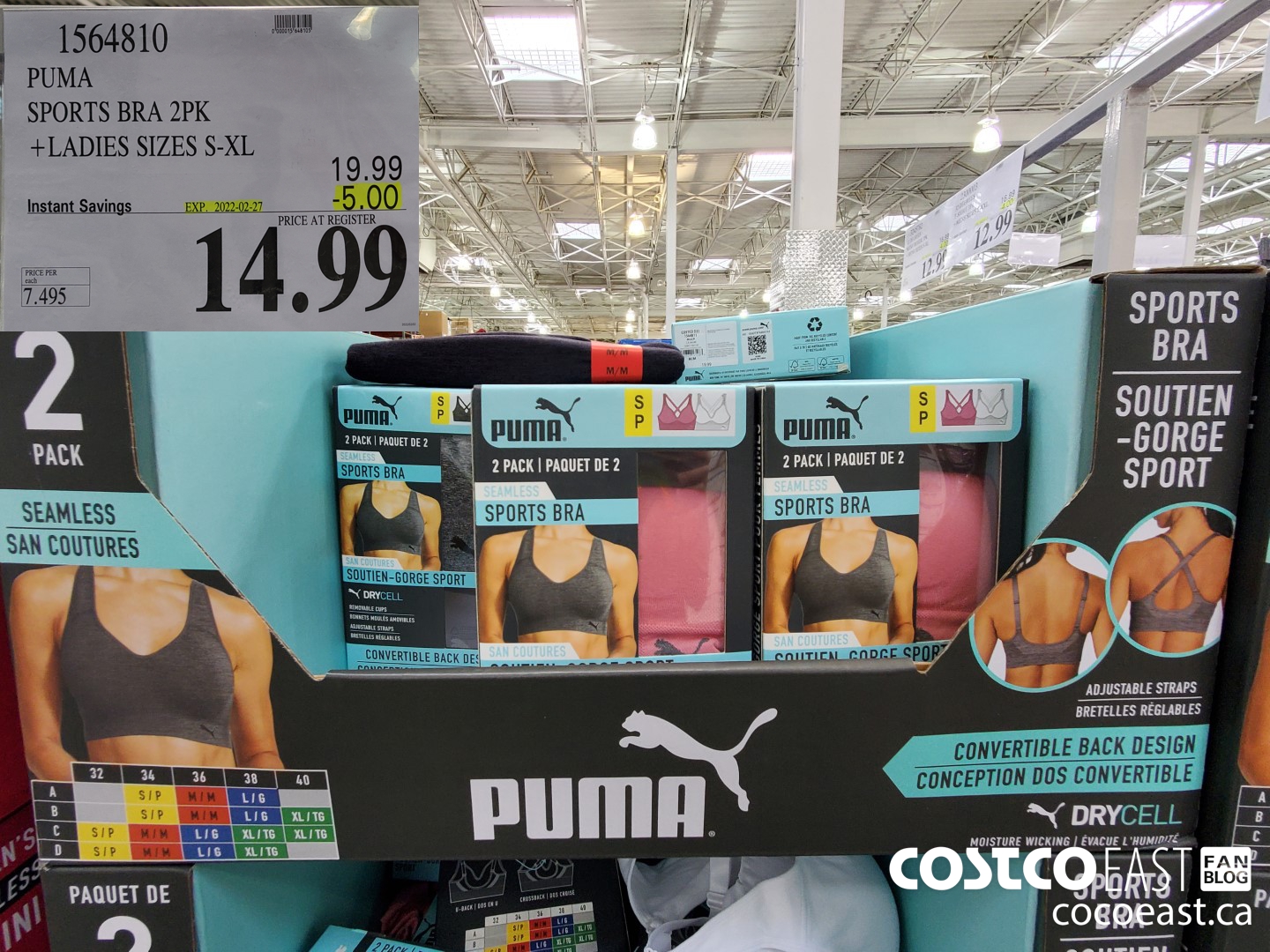 1564810 PUMA SPORTS BRA 2PK +LADIES SIZES S-XL ($5.00 INSTANT SAVINGS EXPIRES ON 2022-02-27) $14.99