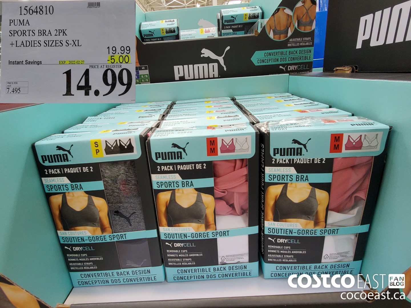 1564810 PUMA SPORTS BRA 2PK +LADIES SIZES S-XL ($5.00 INSTANT SAVINGS EXPIRES ON 2022-02-27) $14.99