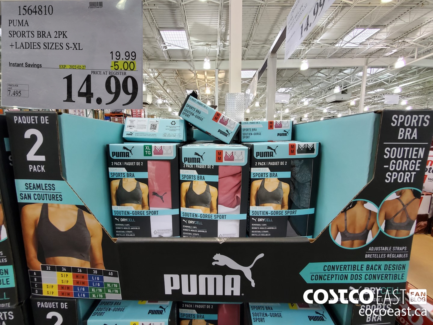 1564810 PUMA SPORTS BRA 2PK +LADIES SIZES S-XL ($5.00 INSTANT SAVINGS EXPIRES ON 2022-02-27) $14.99